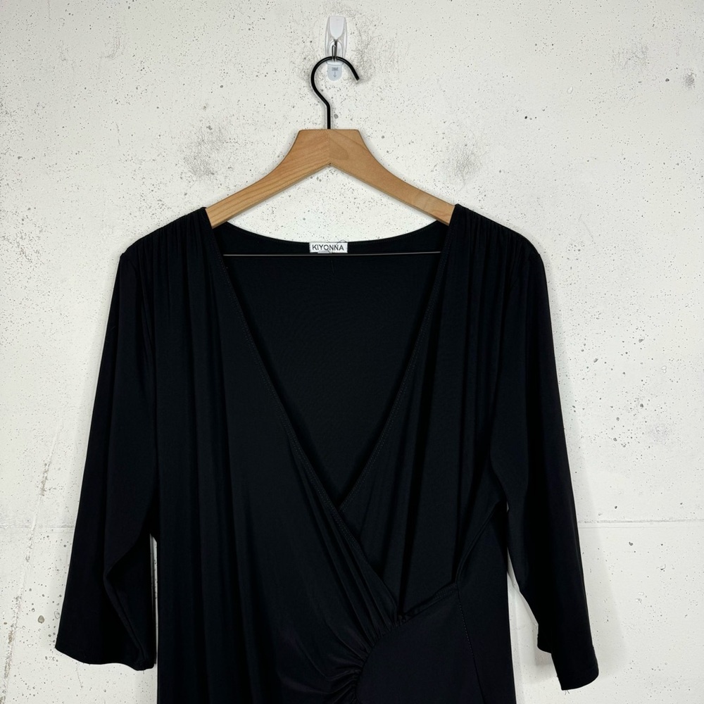 Kiyonna Cascade Faux Wrap Tiered Dress 3/4 Sleeves Size 2